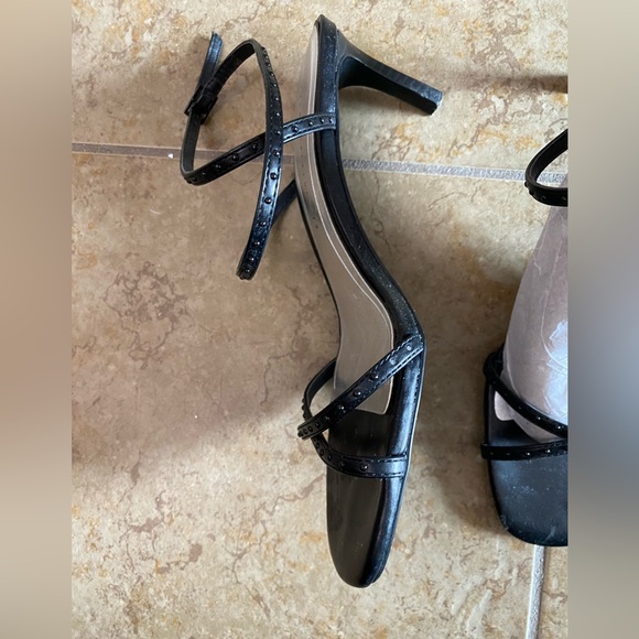 Zara black high heels sandal shoes with thin Crossed studded straps size 38 7.5 - Picture 2 of 11